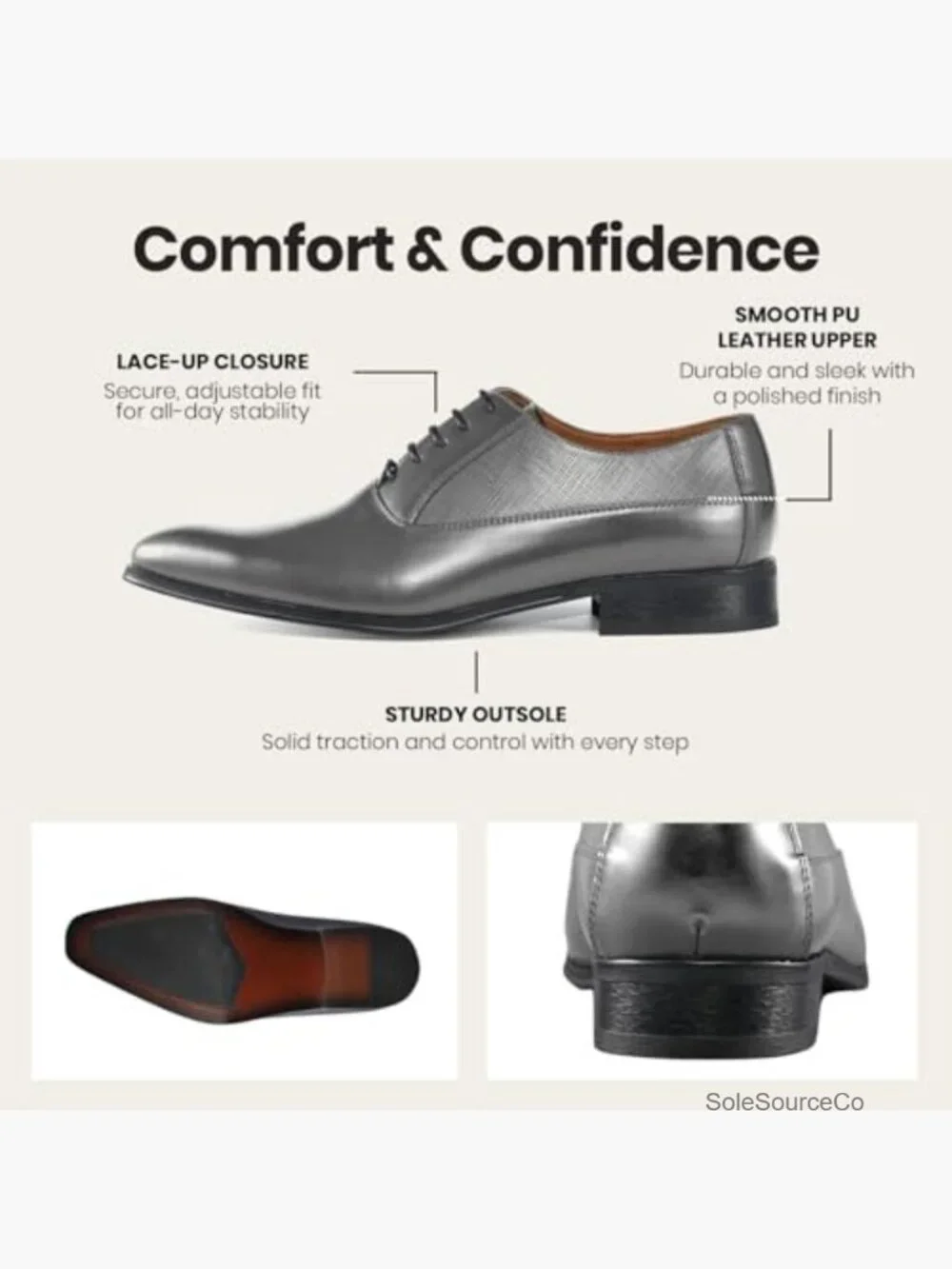 Men's Textured Cap Toe Oxford Dress Shoes, Premium PU Leather, Formal Lace-Up